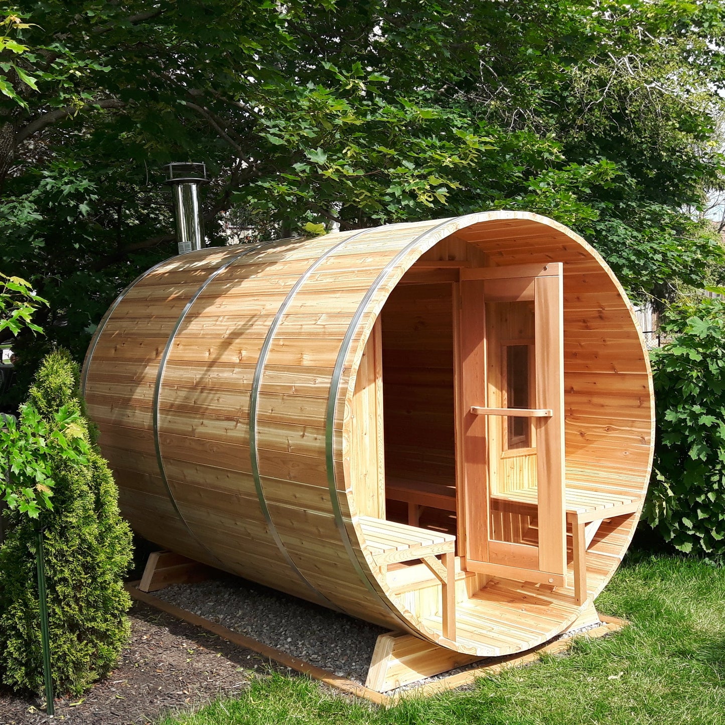 Barrel Sauna -7' Diameter - Western Red Cedar -Knotty - 8'