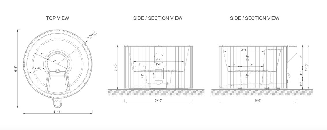 Scandinavian mini Wood-Fired Hot Tub -2- 4 person