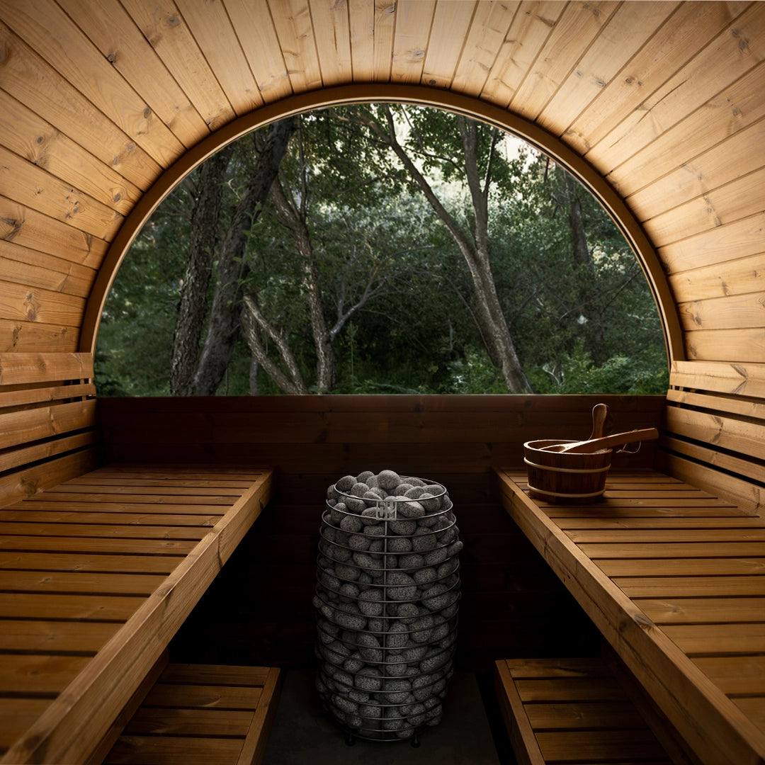 Scandinavian Odyssey Outdoor Barrel Sauna With Tiered Benches